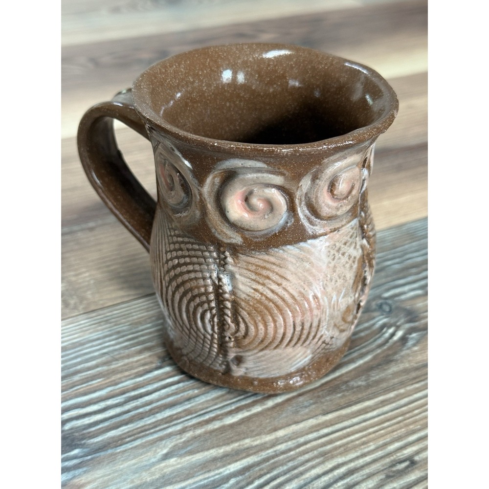 Signed Handmade Pottery Mug With Design 4.5x5"